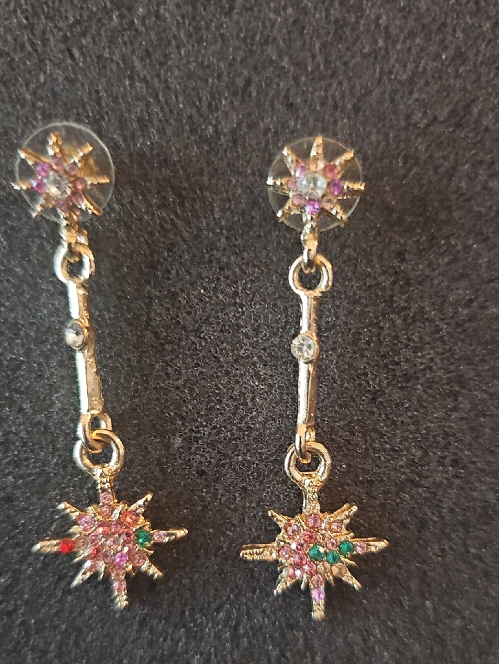 Gold-Tone Pink and Green Starburst Drop Earrings - Women Jewelry